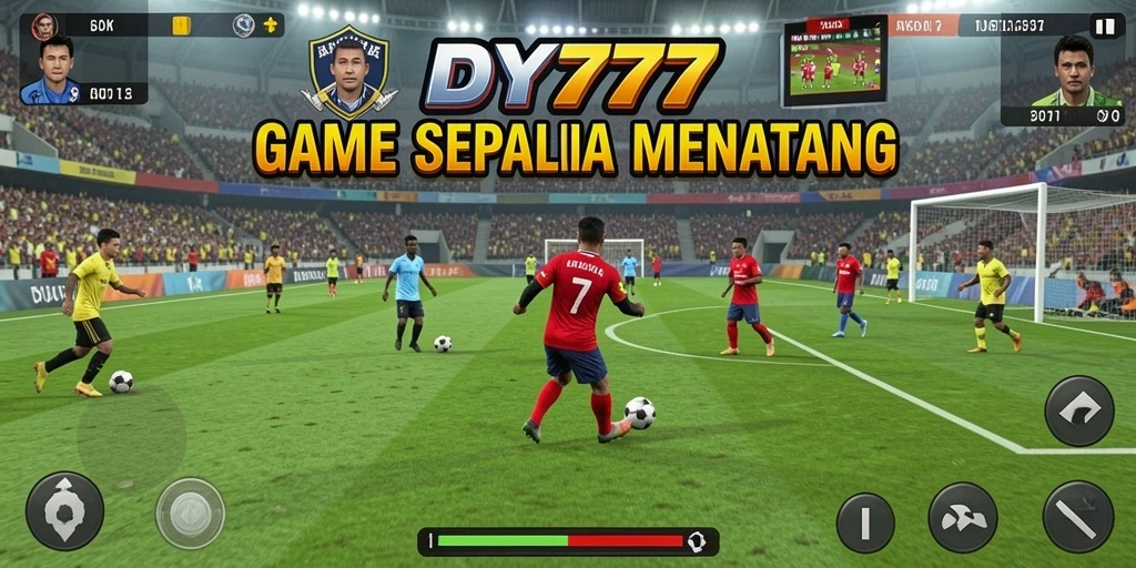 Screenshot DY777 menampilkan aksi sepak bola yang intens dan menegangkan.