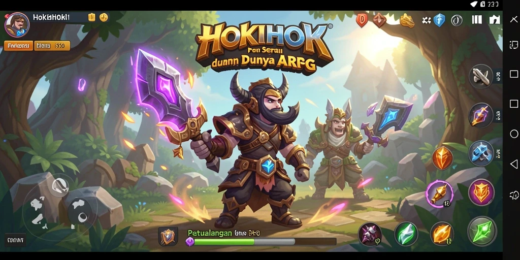 Screenshot utama HOKIHOKI menampilkan pertarungan epic dalam dunia ARPG.