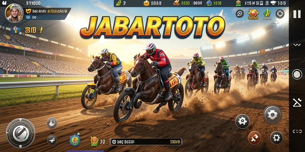 Screenshot utama JABARTOTO menampilkan aksi balap yang mendebarkan.