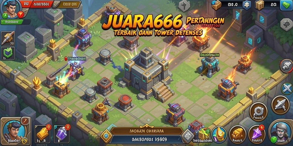 Tampilan gameplay JUARA666 saat melawan musuh dalam Tower Defense.