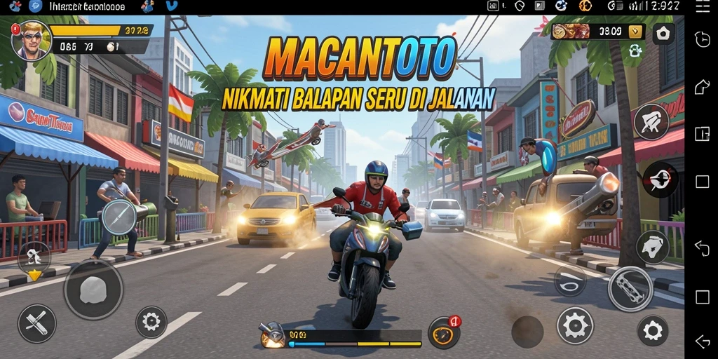 Tangkapan layar gameplay <strong>MACANTOTO</strong> menampilkan balapan yang mendebarkan dan grafis yang menawan.