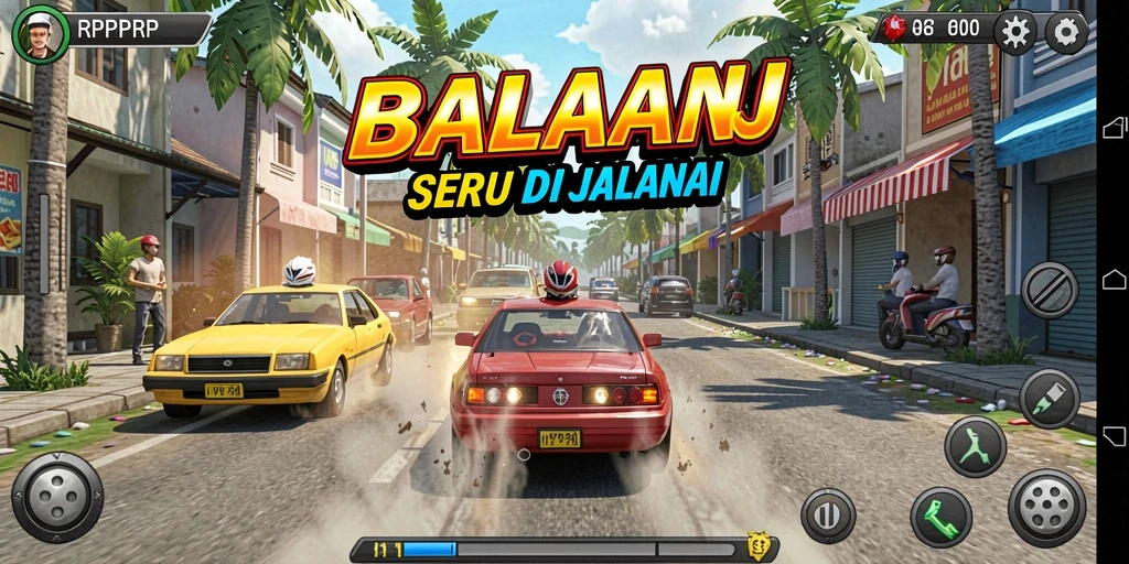Screenshot gameplay RPRPRP menampilkan aksi balapan yang seru.